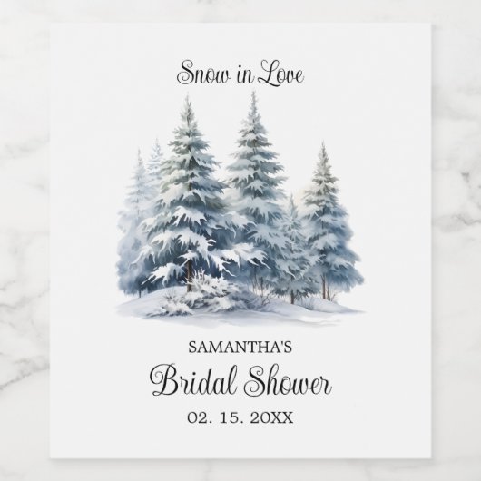 Schnee in der Liebe Kiefernwald Brautparty Weinetikett (Einzelnes Label)