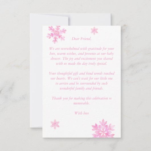 Schnee in der Liebe Schneeflocken Winterbaby Dusch Dankeskarte (Rückseite)