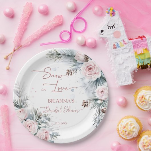 Schnee in der Liebe Schneekiefern Winter Brautpart Pappteller (Party)