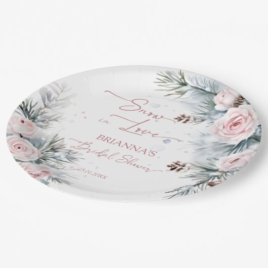 Schnee in der Liebe Schneekiefern Winter Brautpart Pappteller (Schrägansicht)