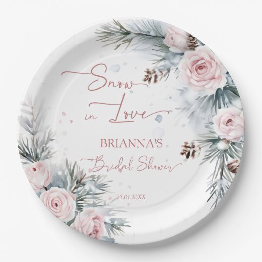 Schnee in der Liebe Schneekiefern Winter Brautpart Pappteller (Vorderseite)
