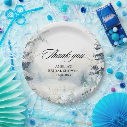 Schnee in der Liebe staubblaues Winter Brautparty Pappteller (Party)