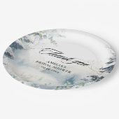 Schnee in der Liebe staubblaues Winter Brautparty Pappteller (Schrägansicht)