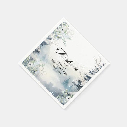 Schnee in der Liebe staubblaues Winter Brautparty Serviette (Ecke)