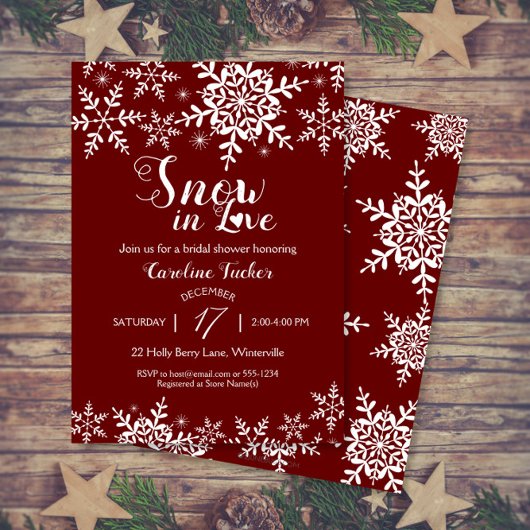 Schnee in der Liebe Weihnachten Dunkelrot Brautpar Einladung