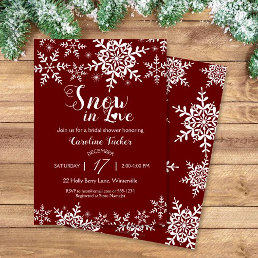 Schnee in der Liebe Weihnachten Dunkelrot Brautpar Einladung