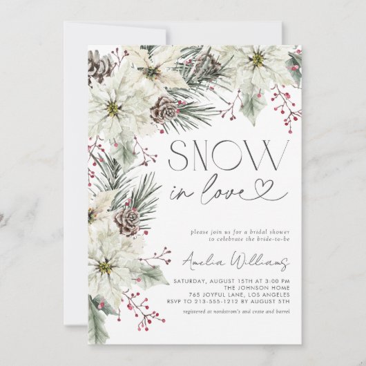 Schnee in der Liebe White Poinsettia Winter Einladung (Vorderseite)