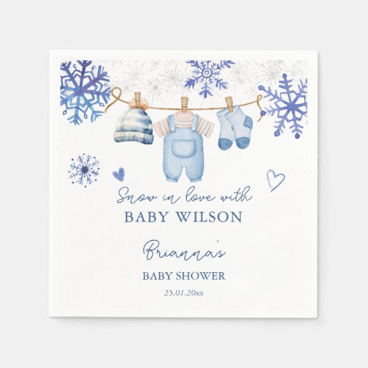 Schnee in der Liebe Winter Babydusche mit Monogram Serviette (Vorderseite)
