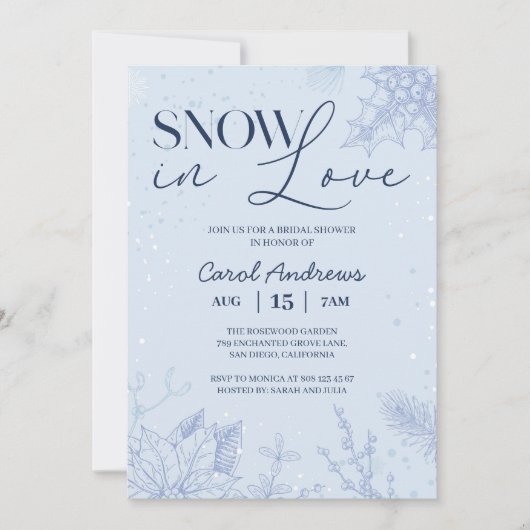 Schnee in der Liebe Winter Blue Winter Brautparty Einladung (Vorderseite)