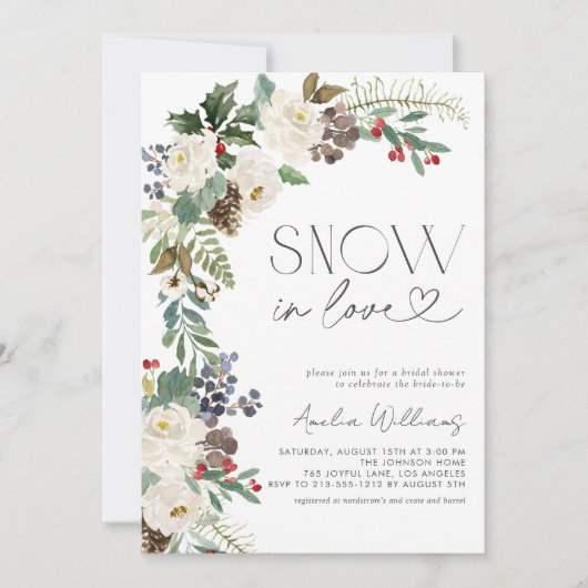 Schnee in der Liebe Winter Blume Evergreen Einladung (Vorderseite)
