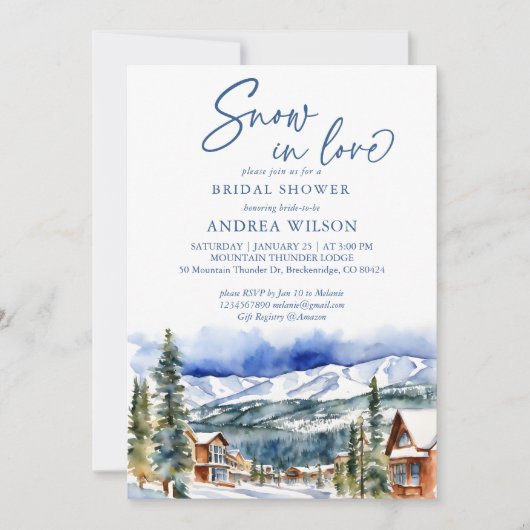 Schnee in der Liebe Winter Brautparty Bergdorf Einladung (Vorderseite)