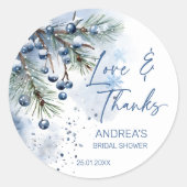 Schnee in der Liebe Winter Brautparty bevorzugt Runder Aufkleber (Vorderseite)