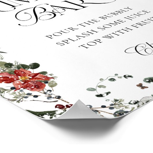 Schnee in der Liebe Winter Brautparty Mimosa Bar Poster (Ecke)