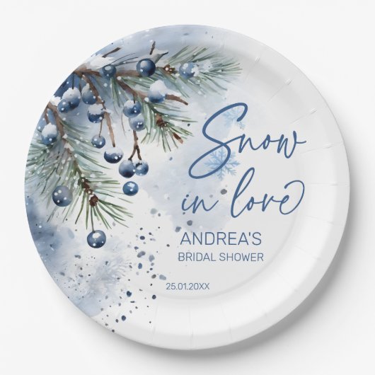 Schnee in der Liebe Winter Brautparty mit Monogram Pappteller (Vorderseite)