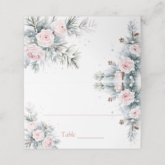 Schnee in der Liebe Winter Brautparty Party Platzkarte (Außenseite Aufgefaltet)