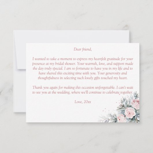 Schnee in der Liebe Winter Brautparty Schneekiefer Dankeskarte (Rückseite)