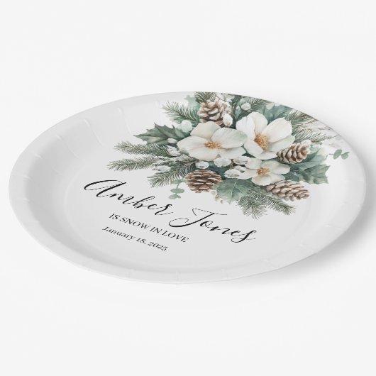Schnee in der Liebe Winter Bridal Dusche Einladung Pappteller (Schrägansicht)