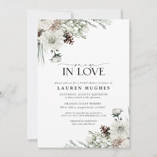 Schnee in der Liebe Winter Evergreen Brautparty Einladung (Vorderseite)