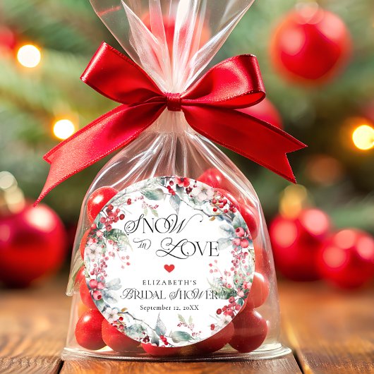 Schnee in der Liebe Winter florale Berry Brautpart Runder Aufkleber