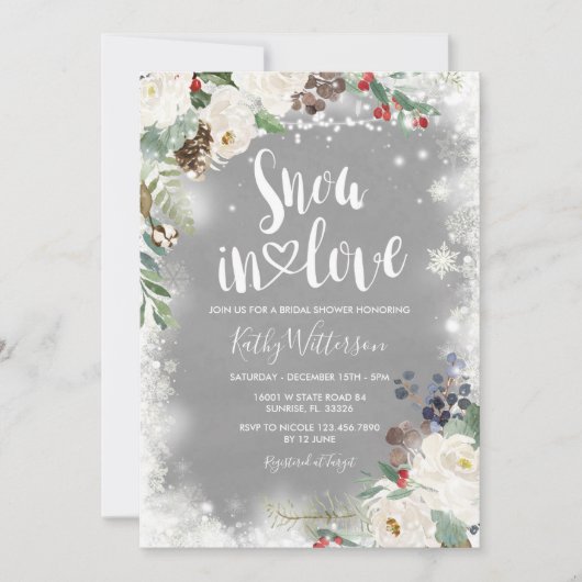 Schnee in der Liebe Winter Weißes Brautparty Einladung (Vorderseite)