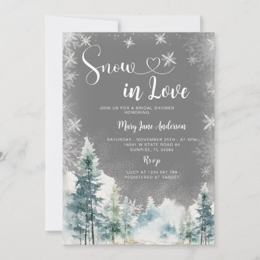 Schnee in der Liebe Winter Weißes Schneeflocken Br Einladung (Vorderseite)