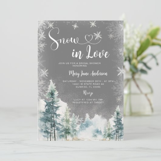 Schnee in der Liebe Winter Weißes Schneeflocken Br Einladung (Stehend Vorderseite)