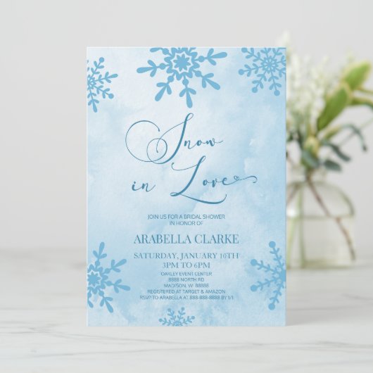 Schnee in der Liebe Winter Wunderland Brautparty Einladung (Stehend Vorderseite)