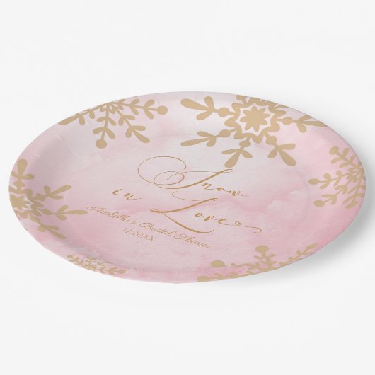 Schnee in der Liebe Winter Wunderland Brautparty Pappteller (Schrägansicht)