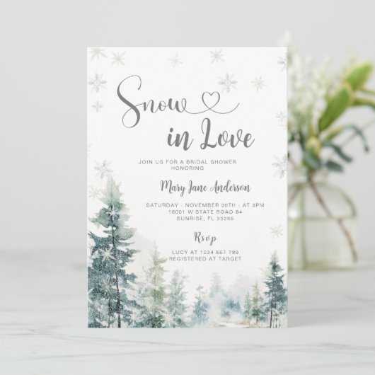 Schnee in der Liebe Winterschneeflocken Brautparty Einladung (Stehend Vorderseite)