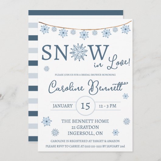 SCHNEE IN Liebe! Blue Snowflake Brautparty Einladung (Vorne/Hinten)