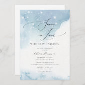 Schnee in Liebe Blue Watercolor Babydusche Einladung (Vorne/Hinten)