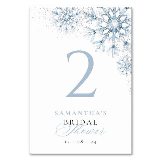 Schnee in Liebe Brautparty Tischnummer (Vorderseite)