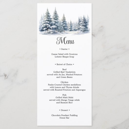 Schnee in Liebe Kiefernwald Menükarte (Vorderseite)
