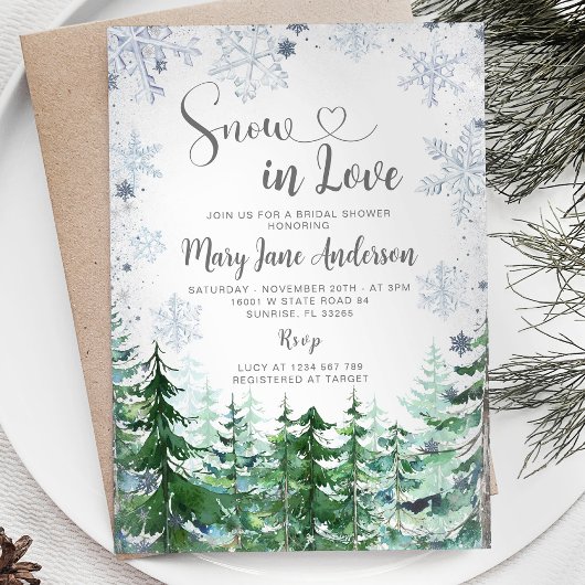 Schnee in Liebe Pine Tree Snowflake Brautparty Einladung