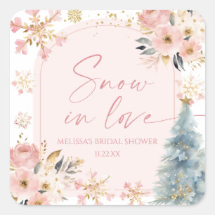 Schnee in Liebe Rosa Schneeflocke Winter Hochzeits Quadratischer Aufkleber