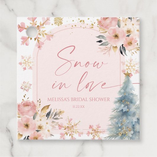 Schnee in Liebe Rosa Schneeflocken Winter Brautpar Geschenkanhänger (Vorderseite)