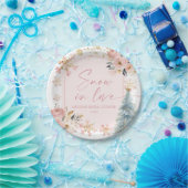 Schnee in Liebe Rosa Schneeflocken Winter Brautpar Pappteller (Party)
