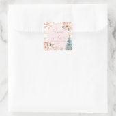 Schnee in Liebe Rosa Schneeflocken Winter Brautpar Quadratischer Aufkleber (Tasche)