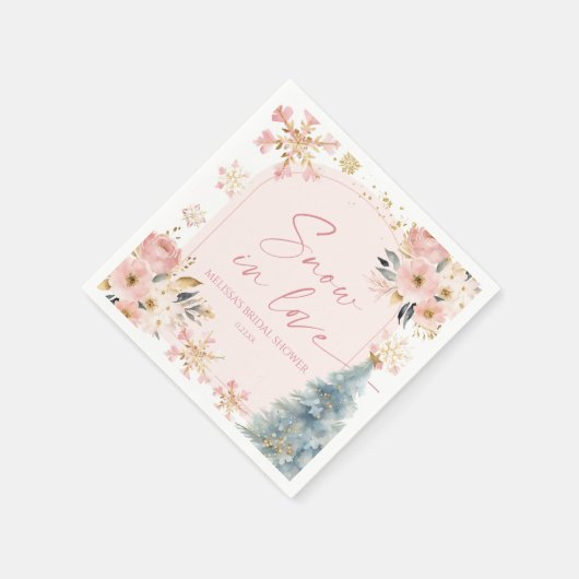 Schnee in Liebe Rosa Schneeflocken Winter Brautpar Serviette (Ecke)
