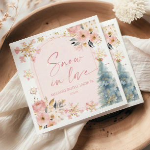 Schnee in Liebe Rosa Schneeflocken Winter Brautpar Serviette