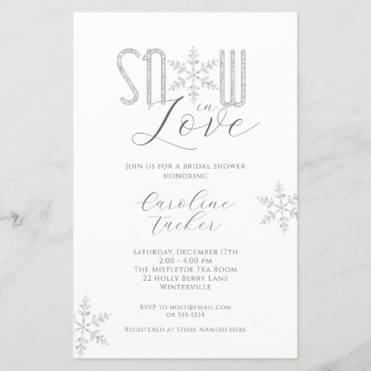 Schnee in Liebe Silver Bridal Dusche Einladung (Vorderseite)