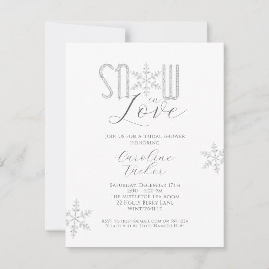 Schnee in Liebe Silver Snowflakes Brautparty Einladung (Vorderseite)