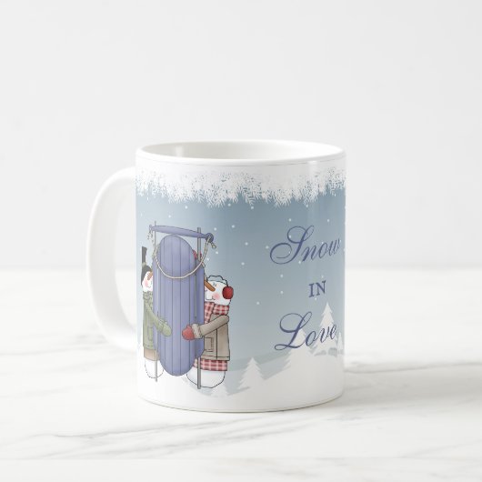 Schnee in Liebe - Snowman Couple geht Schlitten Ta Kaffeetasse (Vorderseite Links)