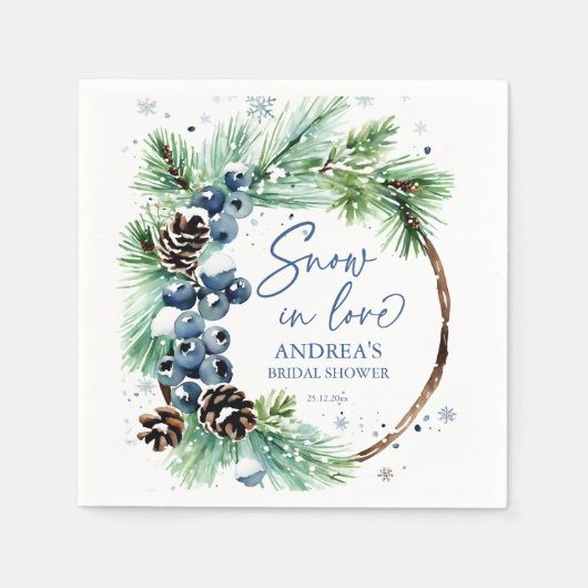 Schnee in Liebe Winter Kiefernkiefer Brautparty Kr Serviette (Vorderseite)