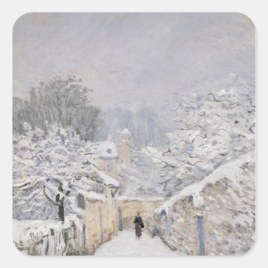 Schnee in Louveciennes, 1878 Quadratischer Aufkleber (Vorderseite)