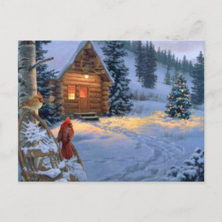 Schnee-Kabine mit Weihnachtsvögeln Feiertagspostkarte