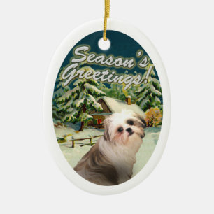 Schnee-Kabinen-Weihnachtsverzierung Shih Tzu Keramikornament