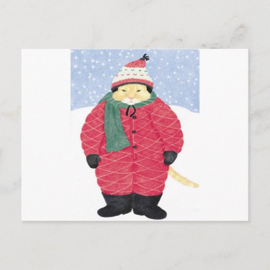 SCHNEE KATZE POSTKARTE (Vorderseite)