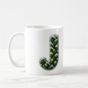 Schnee-Kiefer-Weihnachtsmonogramm Buchstabe J Kaffeetasse