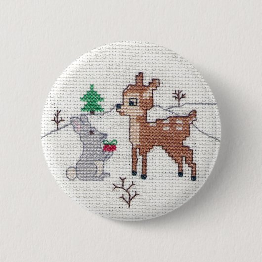 Schnee-Kitz und Häschen Querstich Button (Vorderseite)